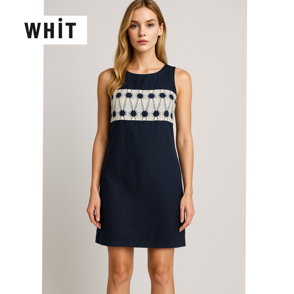 WHiT Summer Linen Sheath Dress Shibory Running Dot Tie Dye Lagenlook M Medium